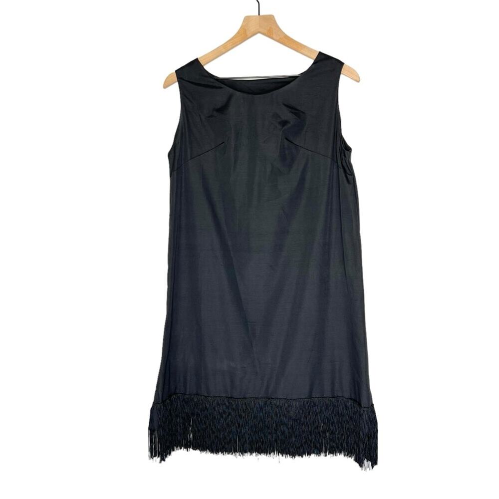 Vintage 80s black fringe flapper shift dress size small Costume - Picture 3 of 4
